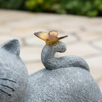 Feline Tail Butterfly Statue LED Lights Sun-Powered Feline Figure Statue Automatic Nightfall Activation