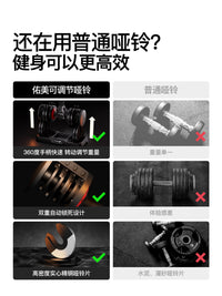 佑美哑铃男士健身家用器材实心铸铁片快速可调节重量宿舍力量训练