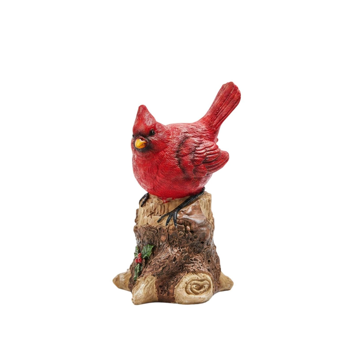 Songbird Bird Ornament Decorative Piece Resistant Tree-Stump Bird Ornament Textured for Indoor Display
