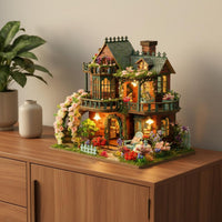 DIY Fairy Garden House Kit Warm Lighting 3D Wooden Model Kit Stable Structure Light up Miniature Dollhouse for Teens, Home Decor