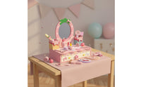 Kids Makeup Vanity Set Wooden Dressing Table Child Design Princess Pretend Makeup Table for Young Children, Playroom