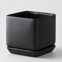 Ceramic Square Planter Matte Finish For Succulents Indoor With Saucer Simple Stylish
