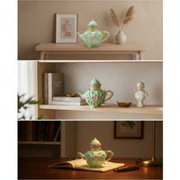 Teapot-Shaped Box Collectible Box with Hinged Lid Floral for Bookshelf, Entryway