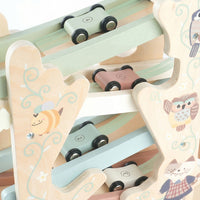 Wooden 4-Track Inertia Glider Car Toy for Toddlers