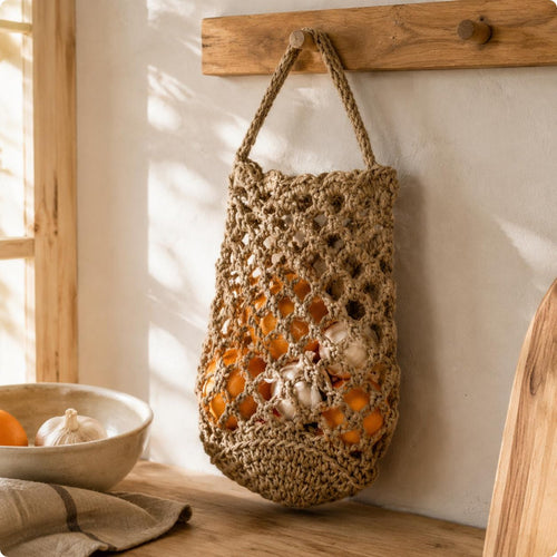 Wall Hanging Mesh Bag Boho Aesthetic Handmade Hanging Storage Bag Easy to Clean