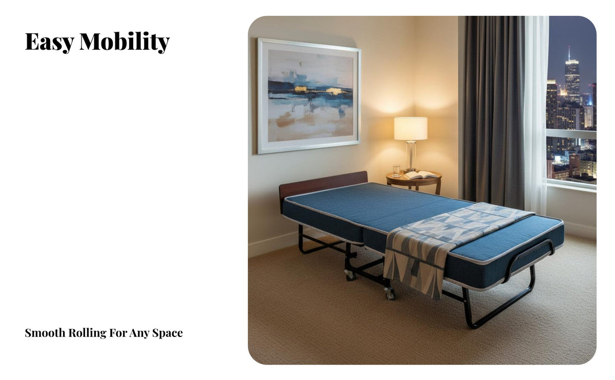 Space Saving Foldable Guest Bed Easy Storage Folding Bed with Mattress Comfortable Single Folding Cot Supportive for Guests, Adults, Hotel, Home, Office