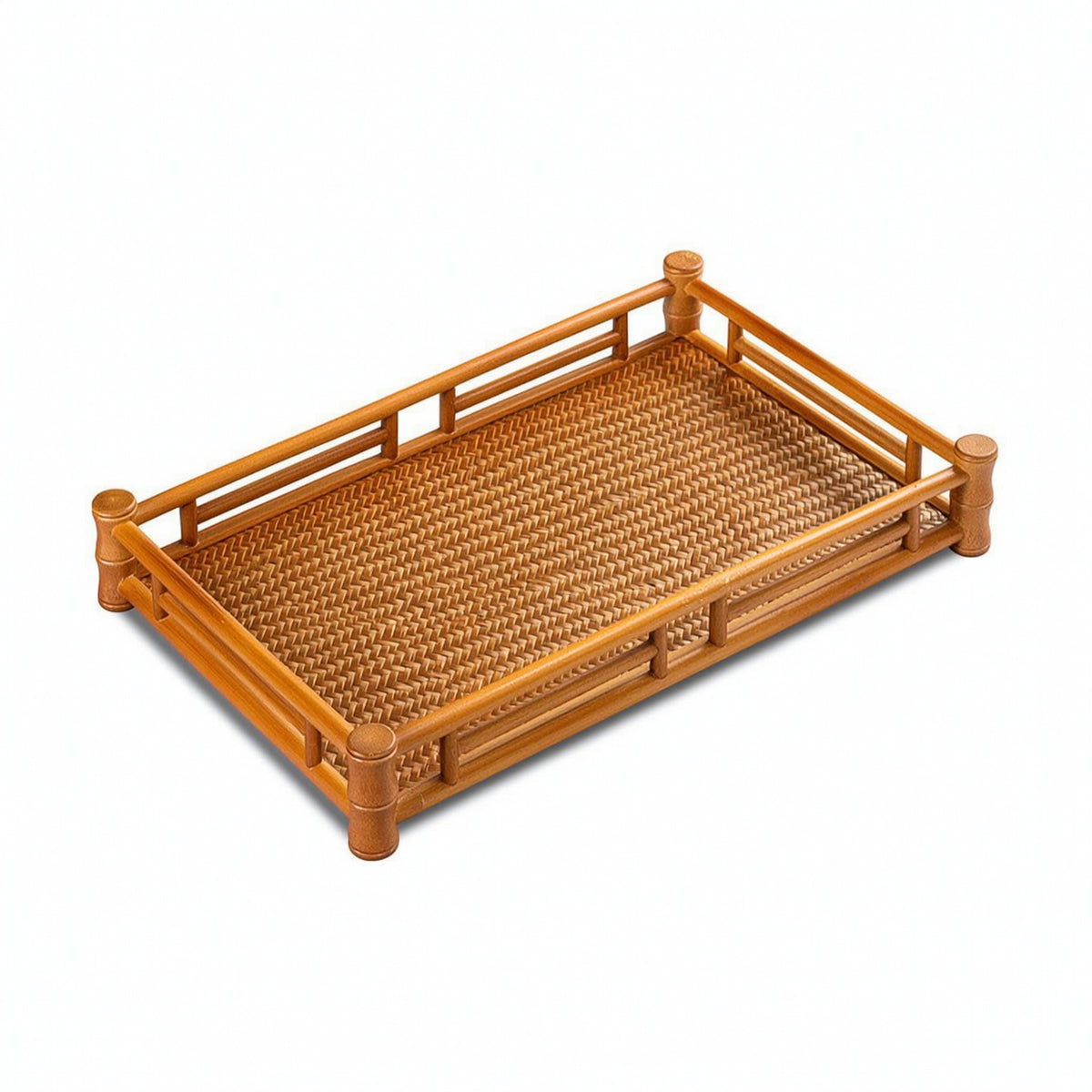 Serving Tray with Woven Central Panel Portable Bamboo Serving Tray Versatile for Tabletop Display