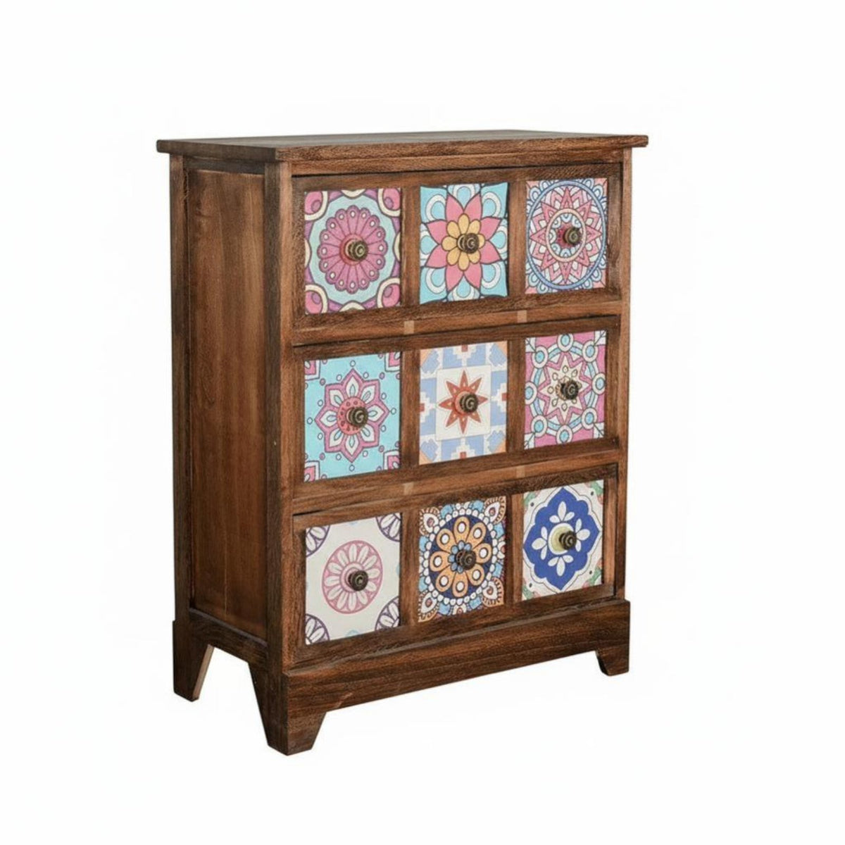 3-Drawer Dresser Decorative Patterns Multi-Drawer Apothecary Chest Easy Assembly