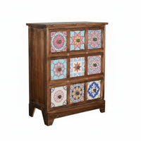 3-Drawer Dresser Decorative Patterns Multi-Drawer Apothecary Chest Easy Assembly
