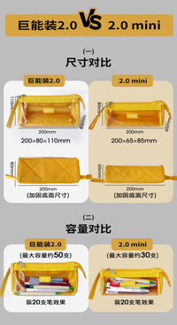 【正品无忧】never巨能装笔袋ins日系帆布高颜值小众透明简约糖果色新款一年级笔袋男孩小学生女孩学习用品 明黄色-大号