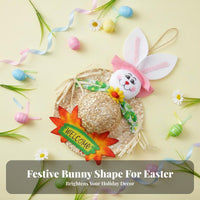 Easy to Hang Easter Bunny Straw Hat Decoration Handmade Design Straw Hat Rabbit Ornament Rustic Easter Wall Hanging With Bow for Children, Classroom