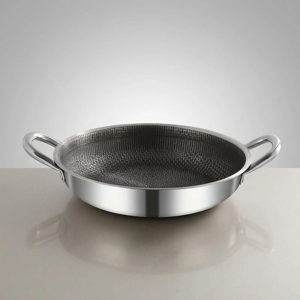 Frying Pan and Stainless Steel Frying Pan with Lid for Induction Hob, Honeycomb 316 Stainless Steel Fry Pan, Egg Pan for Camping Cooking, 30cm