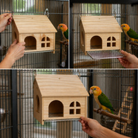 Bird Hideaway House with Pull-Out Tray for Parrots and Small Birds, All Seasons