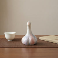 Crackle-Glaze Bird Tea Pet Cute Ceramic Bird Figurine Chubby Tabletop Decoration Miniature for Collectors, Desk, Display Shelf