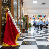 113 Cm Long Procession Director Flag Tassel Trim Marching Banner Gold Star Top for School Ceremony