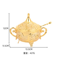 European Style White Sugar Bowl with Gold and Silver Patterns for Kitchen and Restaurant