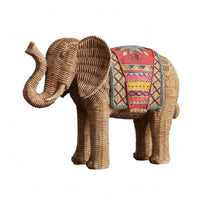 Rattan Elephant Figurine Natural Finish House Decoration Tabletop for Study