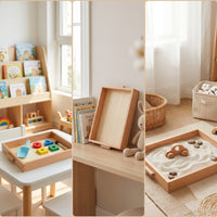 Smooth Educational Tray with Handles Natural Wood Wooden Tray with Handles Lightweight Activity Trays Organized for Teachers, Parents, Classroom