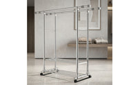 Extendable Clothes Drying Rack with Wheels Adjustable Double Rod Clothes Rack Space-Saving Heavy Duty for Balcony