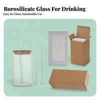 Modern Design Glass Cup with Bamboo Lid and Straw Easy to Clean Glass Tumbler with Bamboo Lid and Straw for Adults, Kitchen, Office, Parties