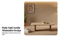 Wabi-Sabi Design Rectangular Travertine Coffee Table Natural Stunique Top Home Furniture sturdy Wood Legs Minimalist aesthetic for Interior Designers, Homeowners, Living Room, Lounge Area, Office Reception