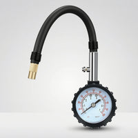 Handheld Tire Pressure Gauge with Air Bleeder Valve Mechanical Tire Pressure Gauge with Rubber Hose Flexible Long-Lasting for Garage