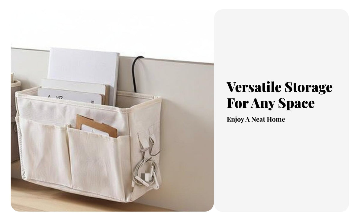 No-Drill Installation Bedside Hanging Basket Foldable Bedside Storage Bag Space Saving for University Students, Adults, Bedroom, Office