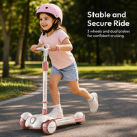 Kids' Kick Scooter with Adjustable Height, Dual Brakes, and LED Light for Ages 3-12+
