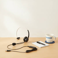 Flexible Monaural Headset with Inline Control Wired Single-Ear USB Headset Adjustable for Office Workers