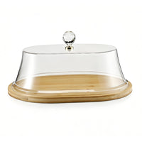 Bamboo Food Cover Crystal Knob Acrylic Food Dome for Countertop