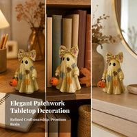 Spectral Witch Figurine with Pumpkin | Detailed Patchwork Design, Gold-Toned Finish Accents, spectral Figurine with Pumpkin Bucket, for Tiered Tray