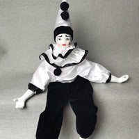 Dangling Leg Clown Ornament Collectible Ceramic Pierrot Doll Vintage Style House Decoration for Collectors