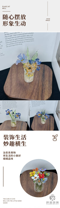 淄博琉璃纯手工小插花瓶客厅餐桌摆件装饰品上档次现代简约仿真花