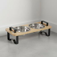 Bamboo Cat Feeder Tilted Angle Cat Food and Water Bowl Set Easy to Clean