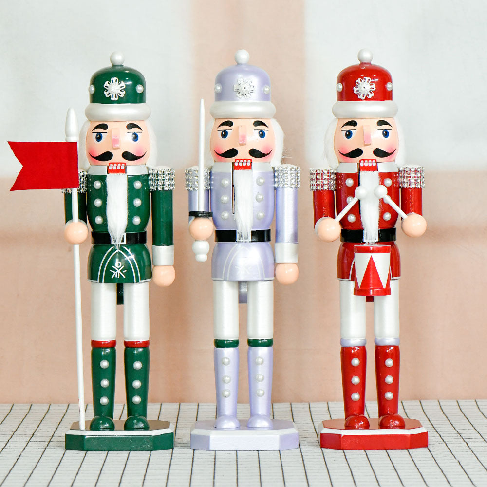 36cm Pearl Nutcracker Flag Bearer Drum Soldier Wooden Christmas Ornament