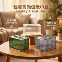 Spring-Lift Transparent Tissue Box with Lid, Light Luxury Desktop Storage, Dustproof