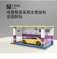 1:18 Wooden Parking Garage Model with Lights for Car Models