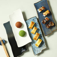 Ribbed Sushi Plate Notched Rim Wavy Ceramic Plate