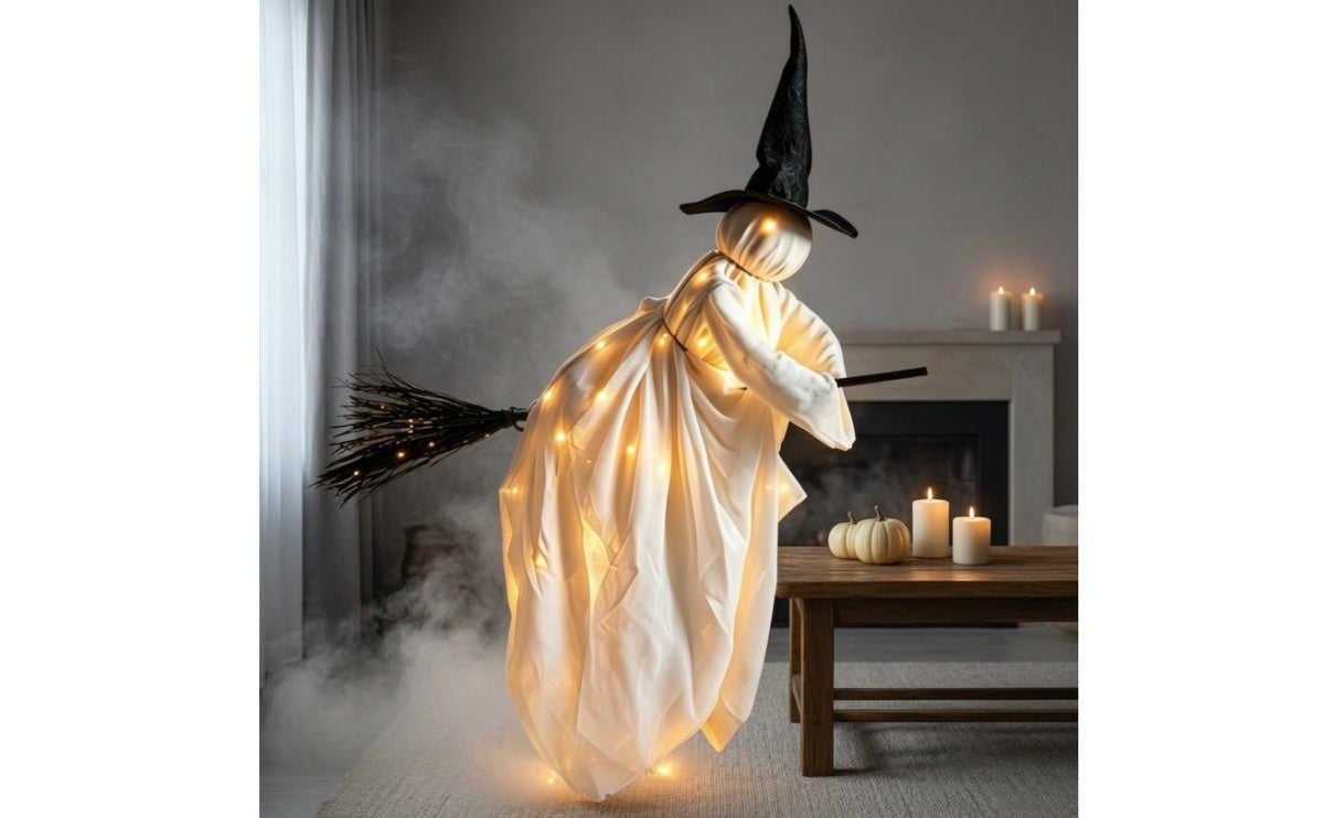 specters with Witch Hat and Broom Light-up Hanging specters with Broom Warm Glow Halloween Ornament for Porch