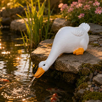 Duck Fountain Ornament Carved Feather Texture Duck Garden Statue White Finish
