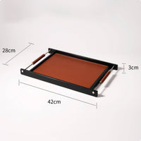 Rectangular Tray Coffee-Colored Leather Tray Black Frame