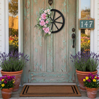 Pink Flower Wreath No Maintenance Wheel Wreath Decor Gift Ready Floral Door Hanger for Porch