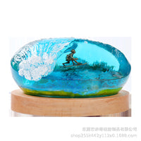 Resin Ocean Night Light Decor with Coral and Surfing Theme