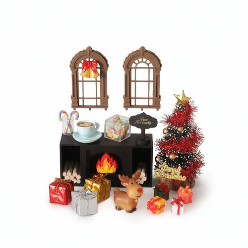 Christmas Fireplace Scene DIY Doll Furniture Realistic for Desk