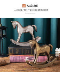Wooden Rocking Horse Figurine, Vintage European Style, Distressed Finish, Home Decor