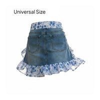 Vintage Waist Apron Ruffled Design Household Wear Floral Trim for Cooking