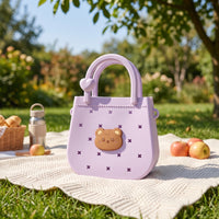 Compact Silicone Bag with Heart Accent Matte Perforated Bag Lightweight Handbag Easy to Clean for Girls, Kids, Beach, Travel