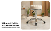 Height-Adjustable Padded Caster Stool 360-Degree Rotate Professional Chair High-Density Foam Easy to Clean for Spa, Studio