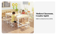 Ergonomic Design Kindergarten Art Table Easy to Clean Kids Table and Chairs Set Floor Protecting Feet Toddler Study Desk and Chair Set Sturdy Steel Frame for Students, Preschoolers, Classroom, Tutoring Center, Daycare, Playroom