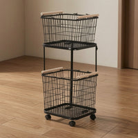 Rolling Laundry Basket Cart Breathable Two-Tier Laundry Cart Space-Saving